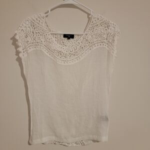 Colour Works Top Size Large L‎ White Semi Sheer Lace Boho Cottage